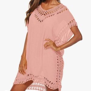 Women’s light pink crocheted, bathing suit cover-up